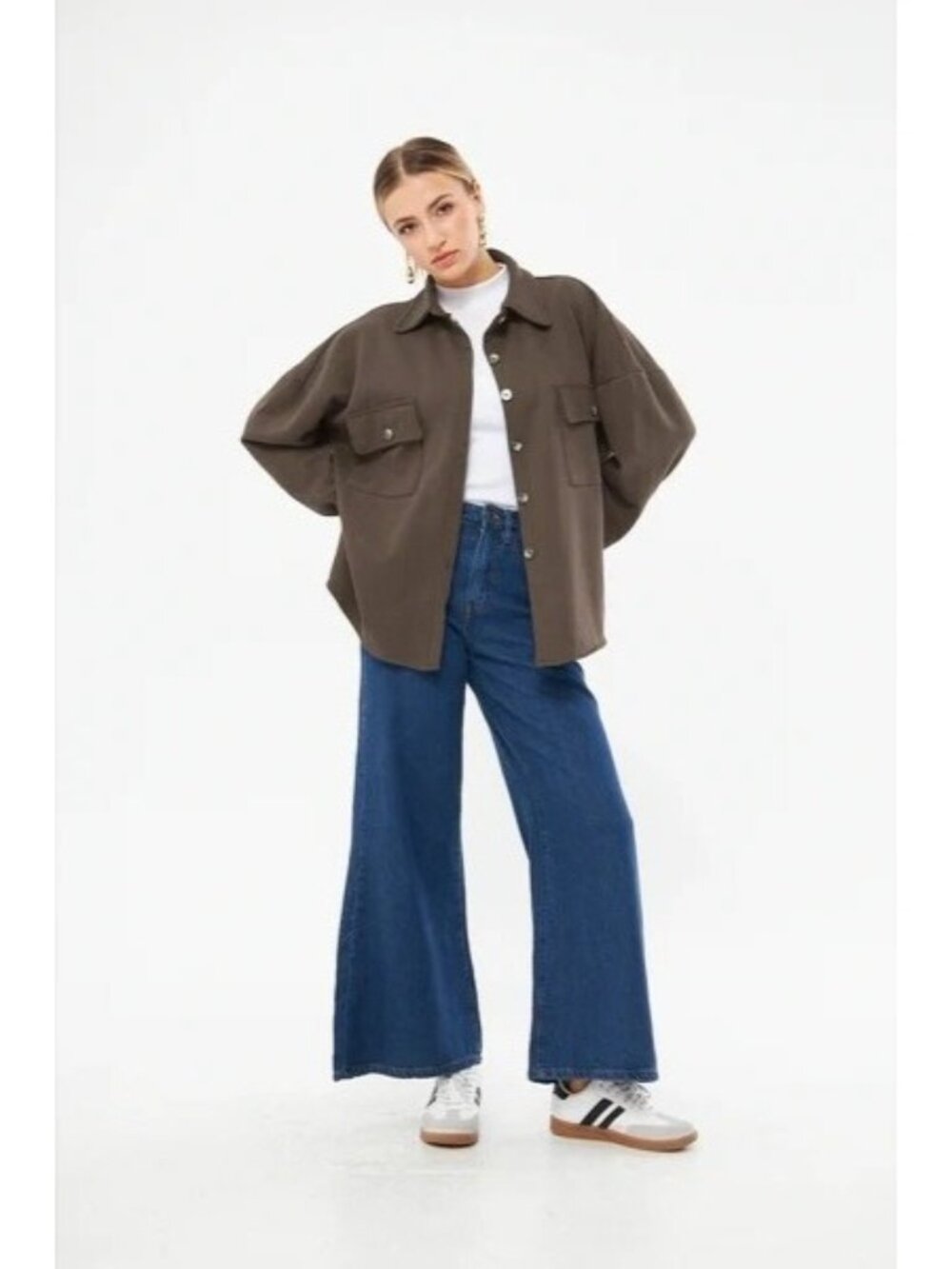 Zara Suede Shacket Size Large Taupe Oversized Pockets Long Sleeves Relaxed Fit